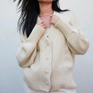 MATE the Label Organic Knit Cardigan in Natural, size XS/S
